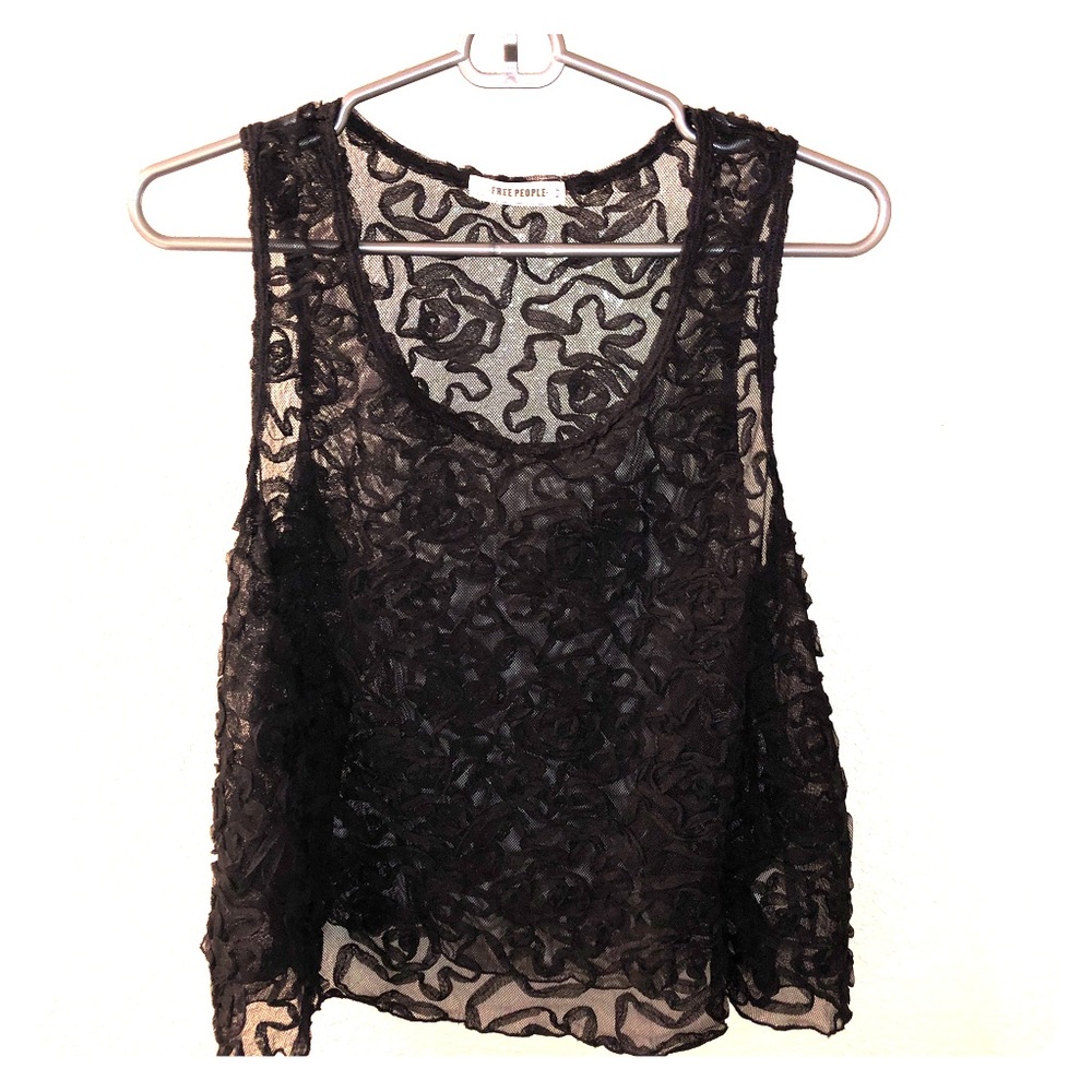 Free People Sheer Black Tank Top